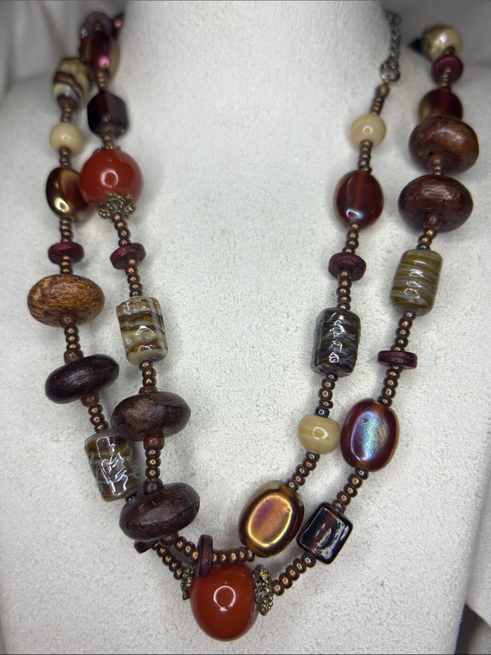 Multi-Strand Earth Tone Beaded Necklace - Women Jewelry